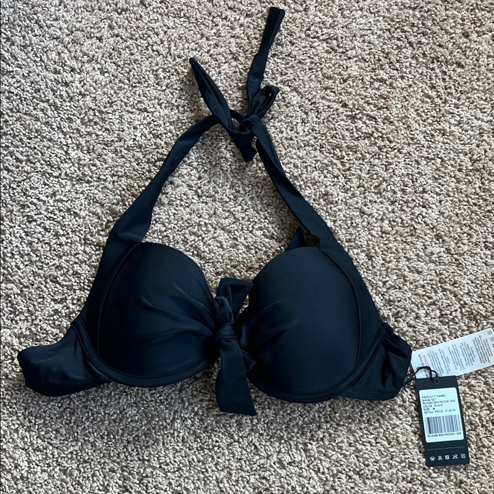 NWT RELLECIGA Black Bow Push Up Bikini Top Size M